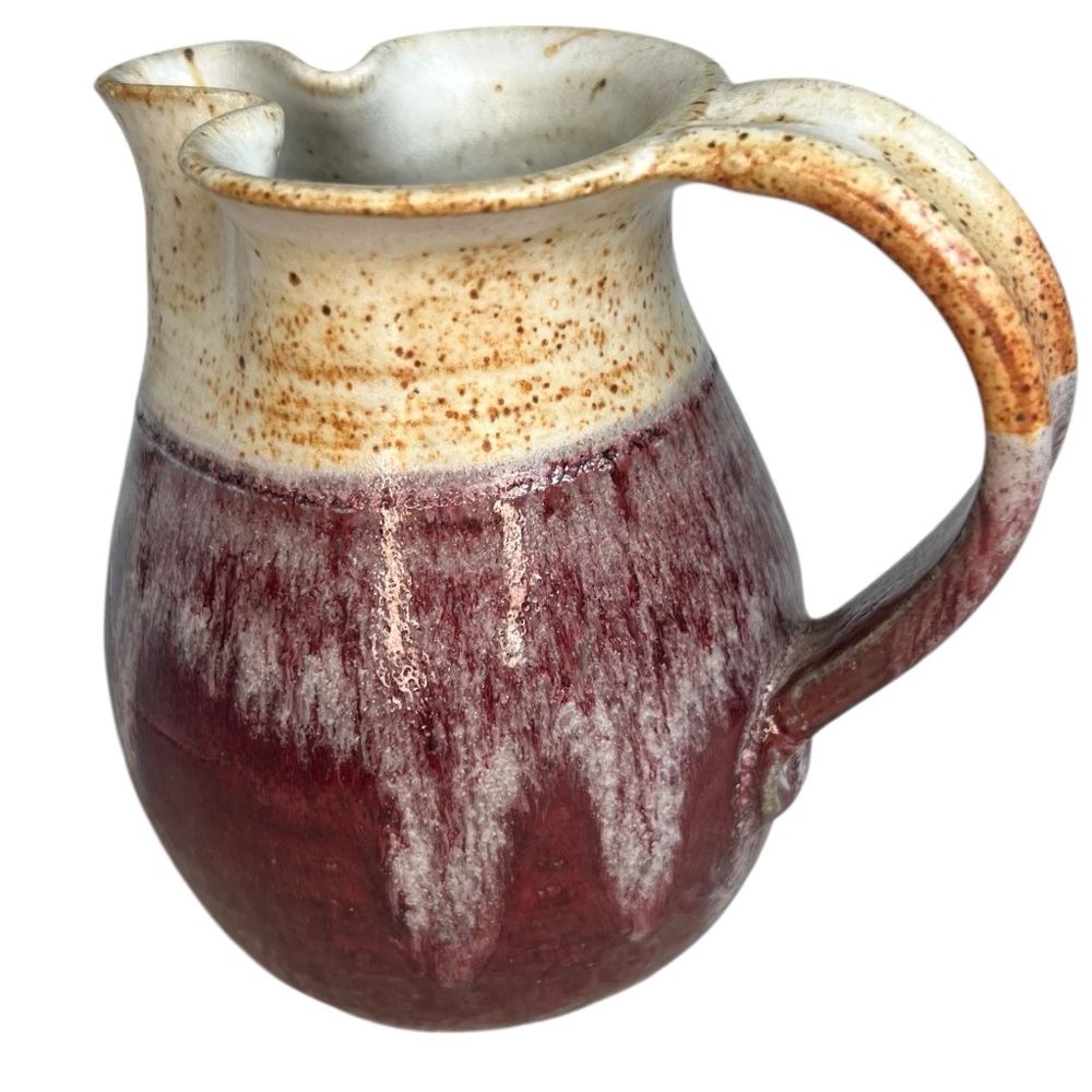 Studio Art Stoneware Ceramic Pottery 5" Pitcher Hand Thrown Pinch Spout Signed